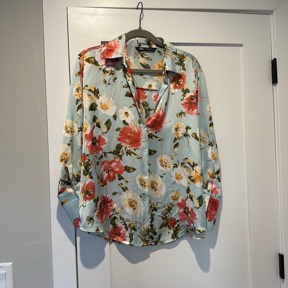 Zara Floral Blouse - Red, White, Green